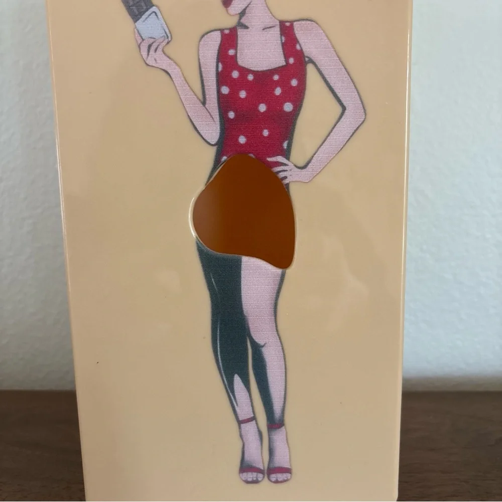 Retro Peachy‎ Yellow Pinup Tissue Box With Woman Eating Chocolate
